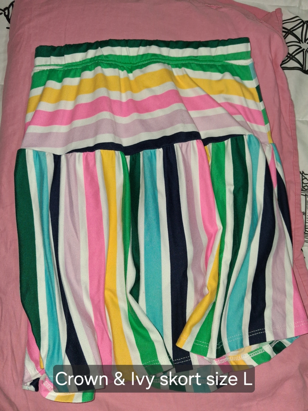 crown & ivy Multicolor Stripe Skort in Green, Pink, Yellow, Navy, Teal, White